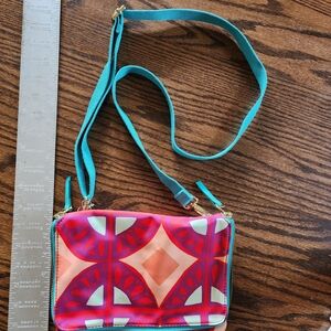 Fossil Red and Teal Geometric Crossbody Bag